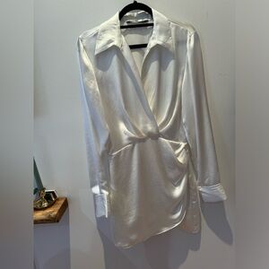 Long sleeve white silk wrap dress